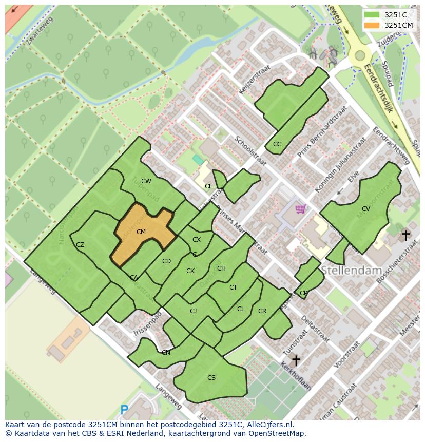 Afbeelding van het postcodegebied 3251 CM op de kaart.