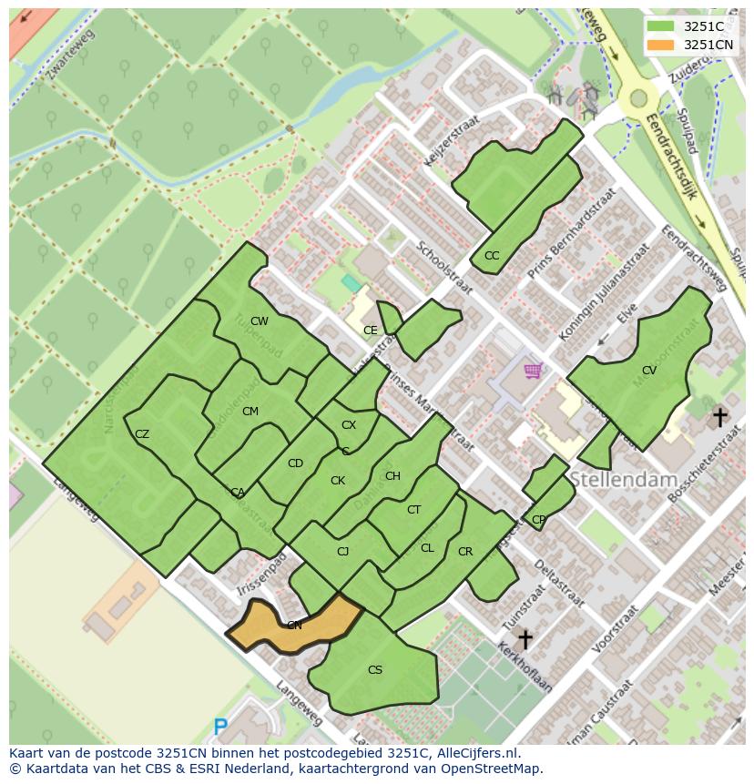 Afbeelding van het postcodegebied 3251 CN op de kaart.