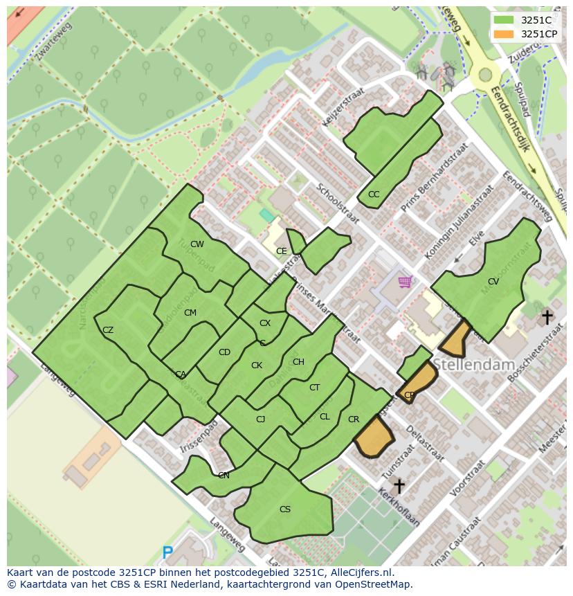 Afbeelding van het postcodegebied 3251 CP op de kaart.
