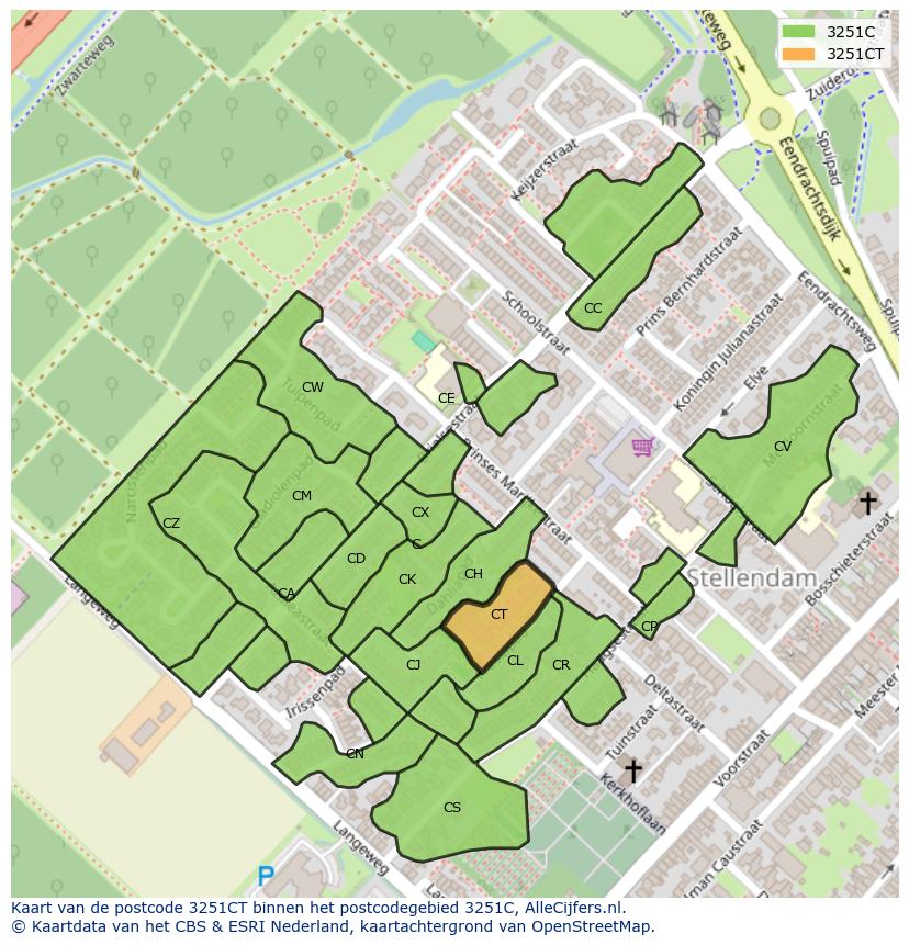 Afbeelding van het postcodegebied 3251 CT op de kaart.