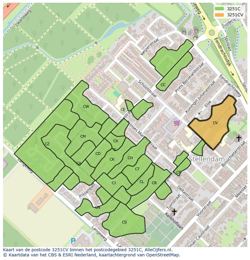 Afbeelding van het postcodegebied 3251 CV op de kaart.