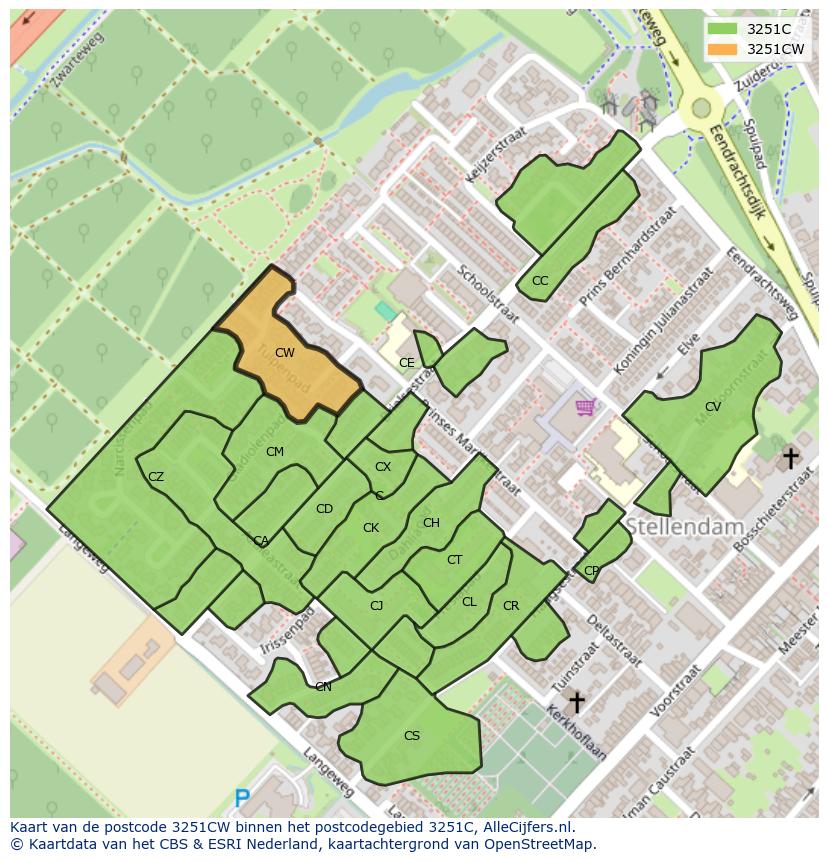 Afbeelding van het postcodegebied 3251 CW op de kaart.