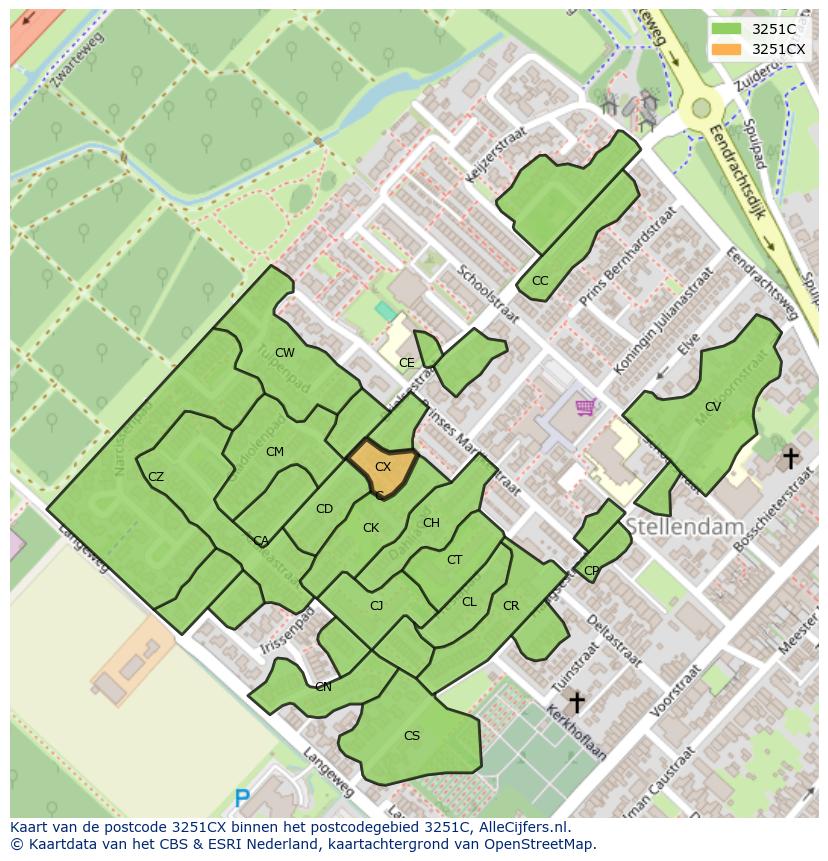 Afbeelding van het postcodegebied 3251 CX op de kaart.
