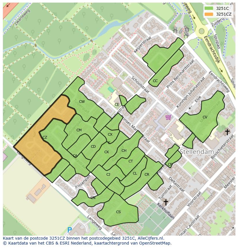 Afbeelding van het postcodegebied 3251 CZ op de kaart.
