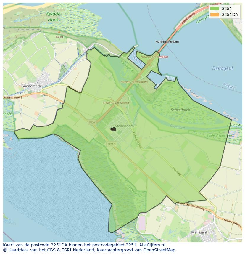 Afbeelding van het postcodegebied 3251 DA op de kaart.