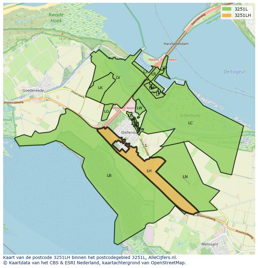 Afbeelding van het postcodegebied 3251 LH op de kaart.