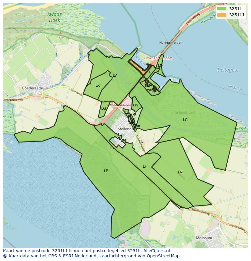 Afbeelding van het postcodegebied 3251 LJ op de kaart.
