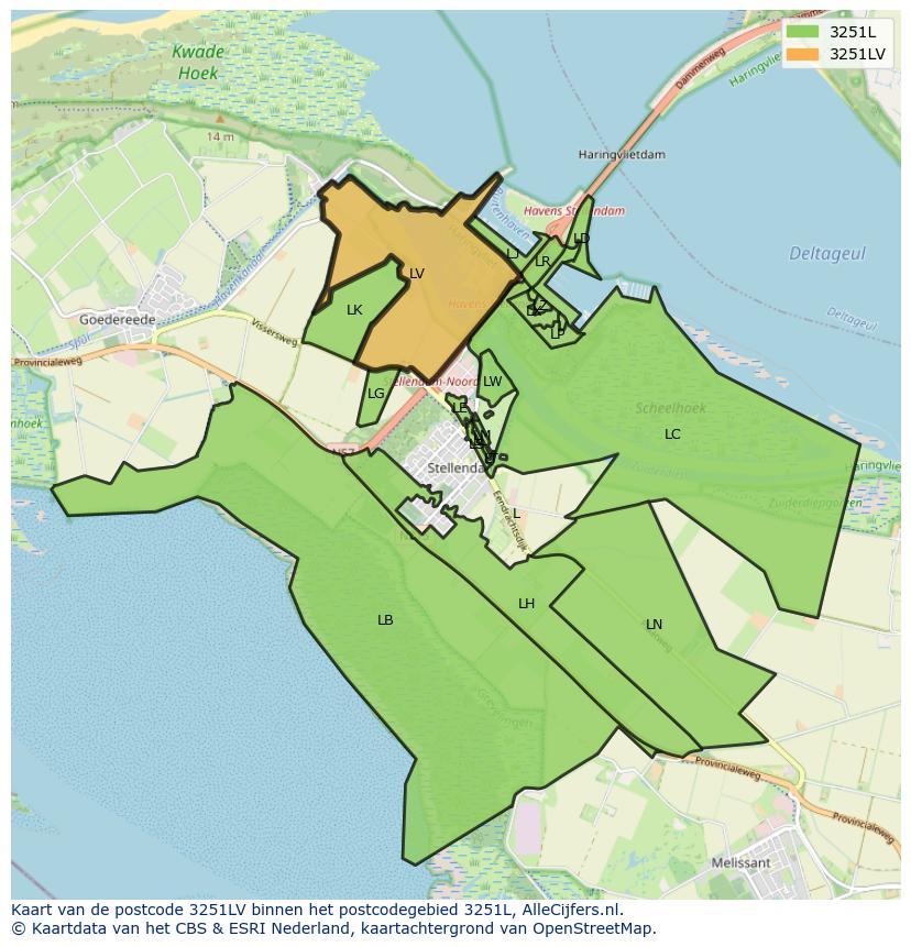 Afbeelding van het postcodegebied 3251 LV op de kaart.