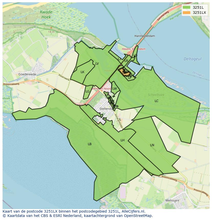 Afbeelding van het postcodegebied 3251 LX op de kaart.