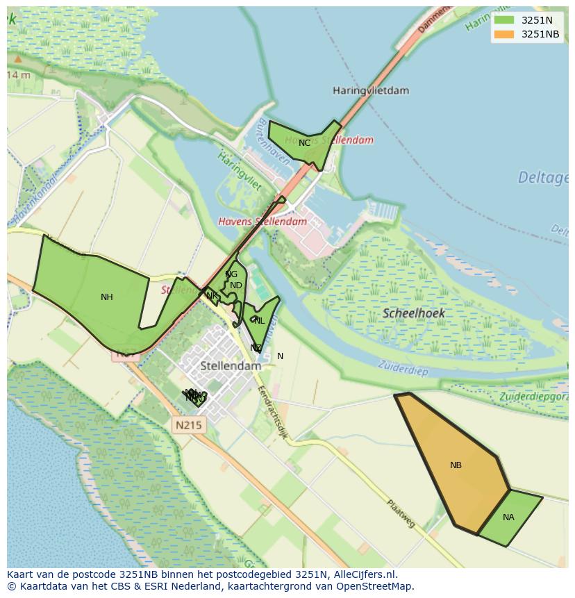 Afbeelding van het postcodegebied 3251 NB op de kaart.