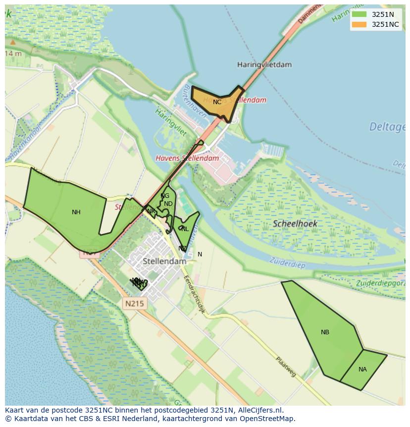 Afbeelding van het postcodegebied 3251 NC op de kaart.