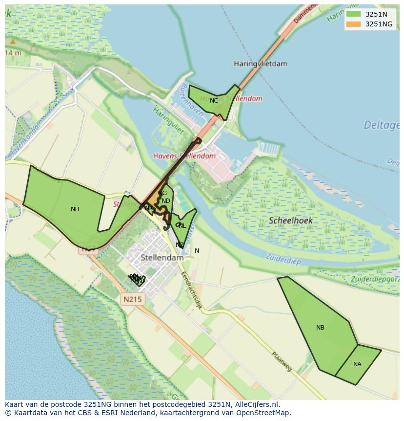 Afbeelding van het postcodegebied 3251 NG op de kaart.
