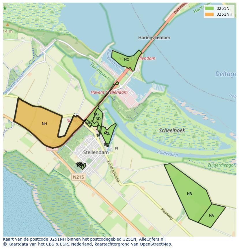 Afbeelding van het postcodegebied 3251 NH op de kaart.