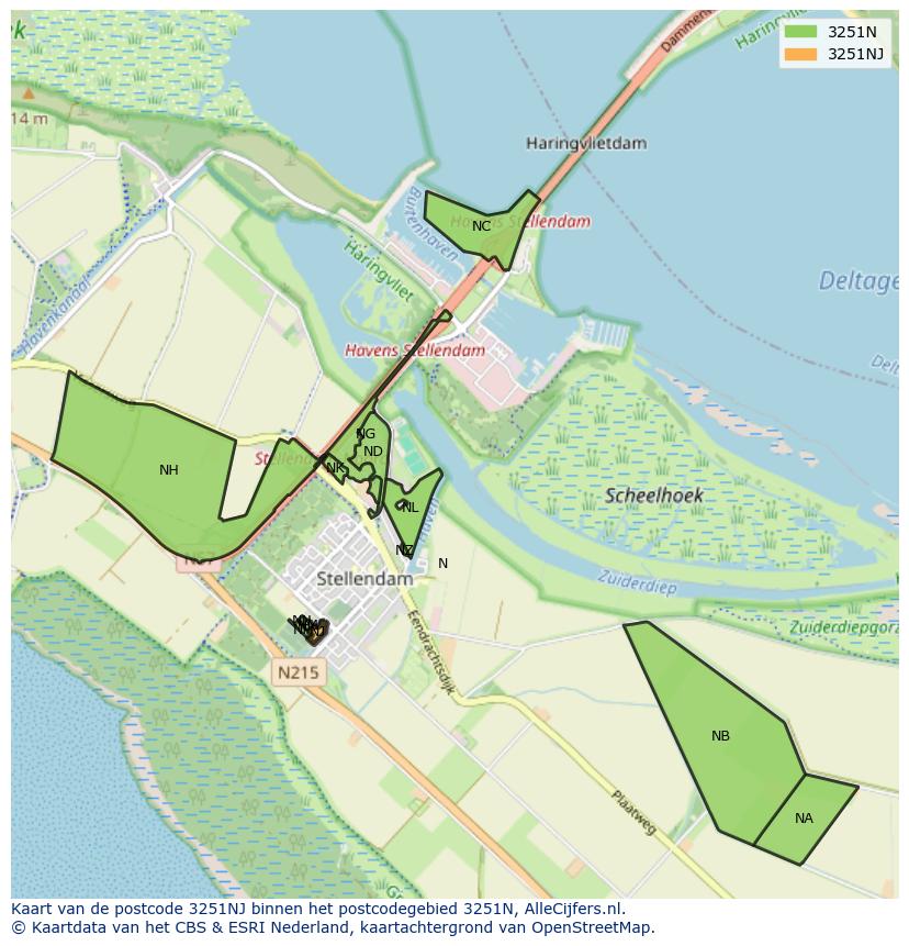 Afbeelding van het postcodegebied 3251 NJ op de kaart.