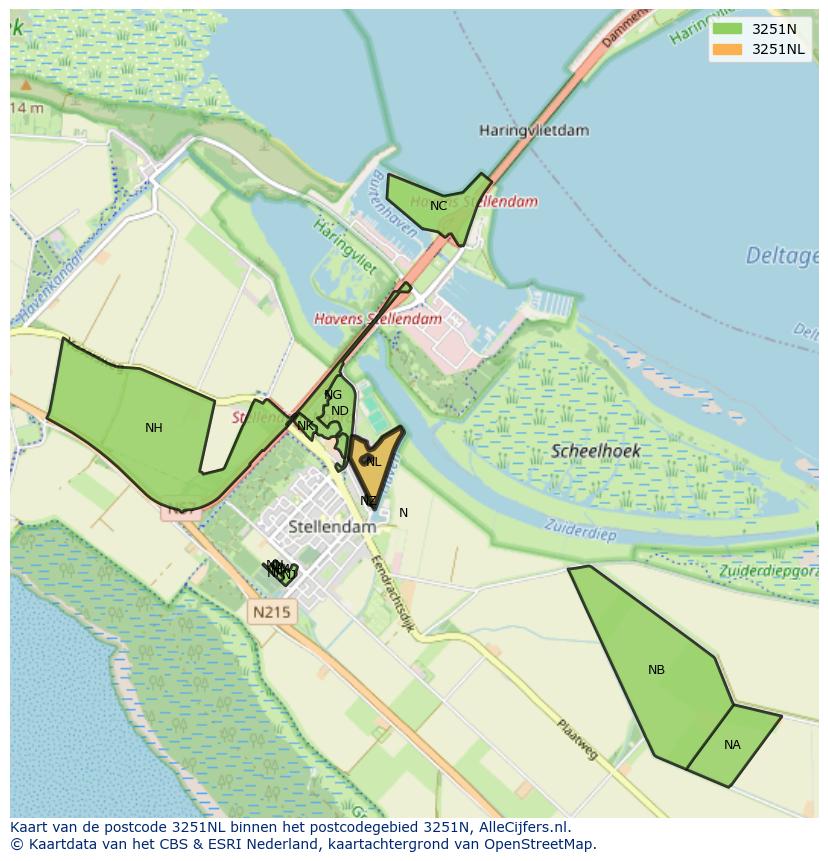 Afbeelding van het postcodegebied 3251 NL op de kaart.
