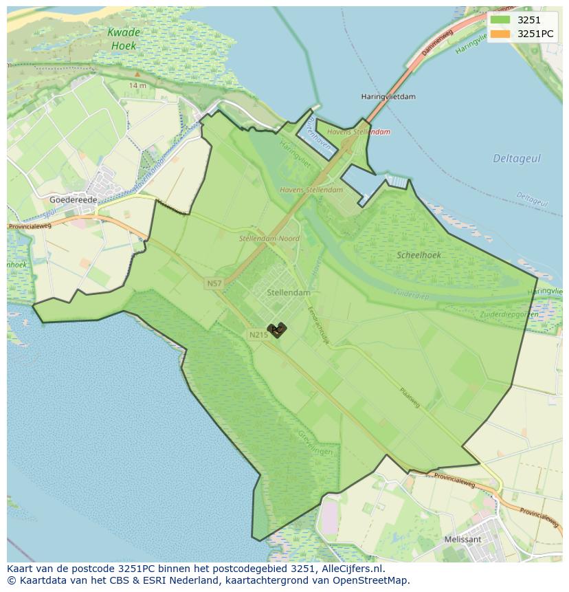 Afbeelding van het postcodegebied 3251 PC op de kaart.
