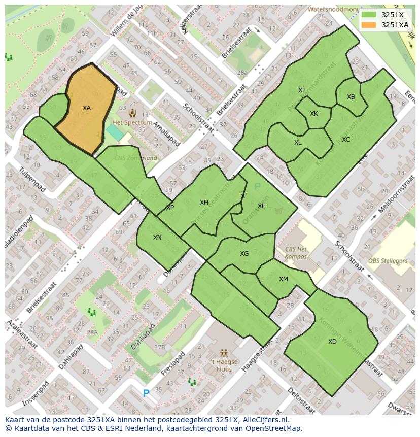 Afbeelding van het postcodegebied 3251 XA op de kaart.