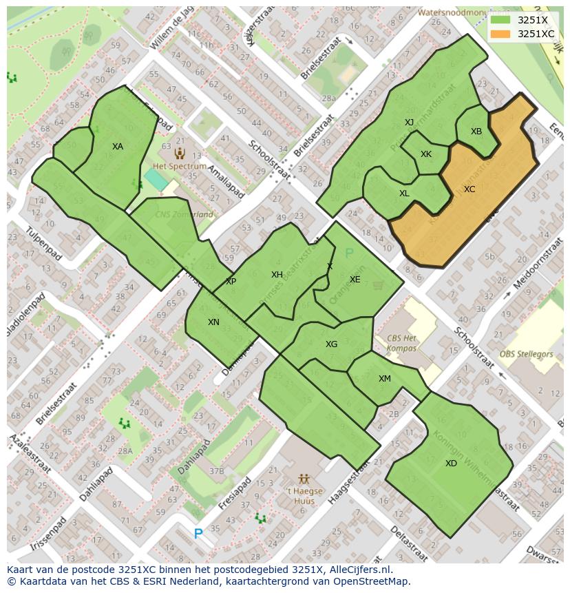 Afbeelding van het postcodegebied 3251 XC op de kaart.
