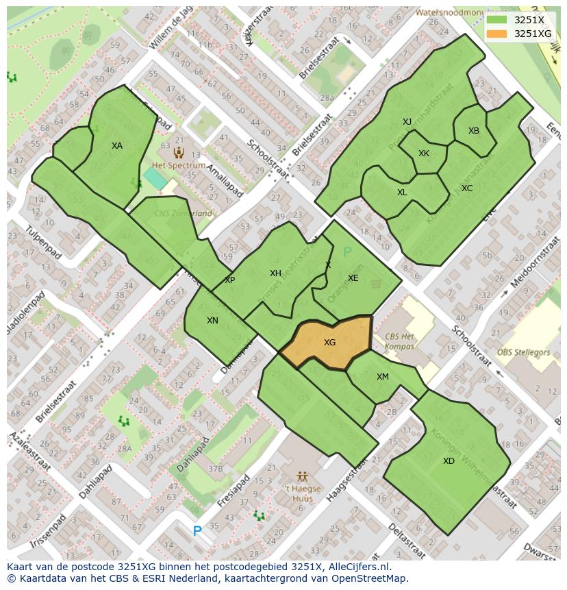 Afbeelding van het postcodegebied 3251 XG op de kaart.