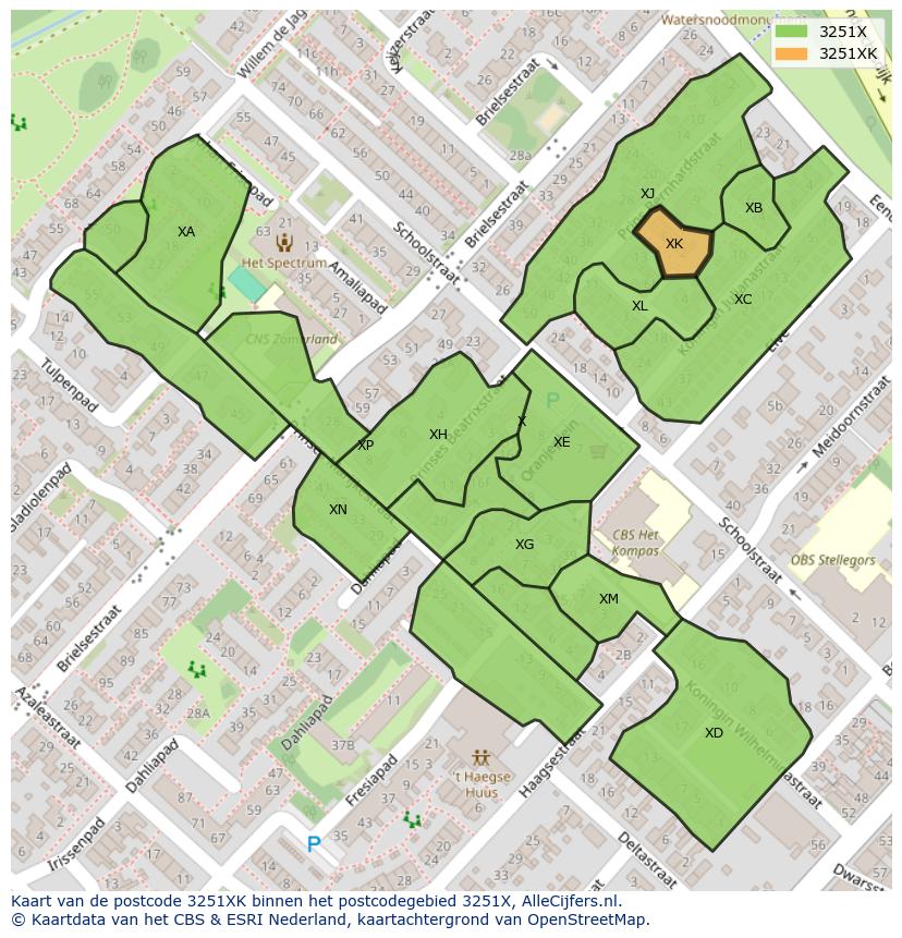 Afbeelding van het postcodegebied 3251 XK op de kaart.