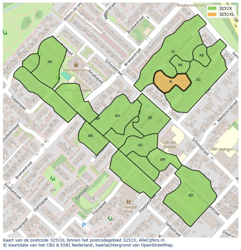 Afbeelding van het postcodegebied 3251 XL op de kaart.