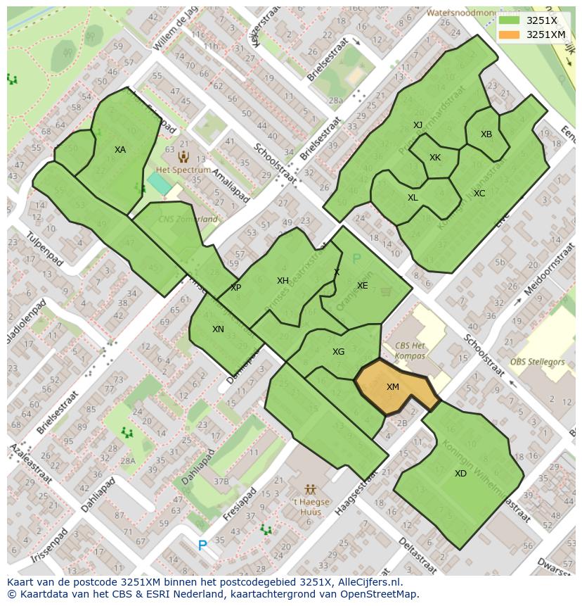 Afbeelding van het postcodegebied 3251 XM op de kaart.