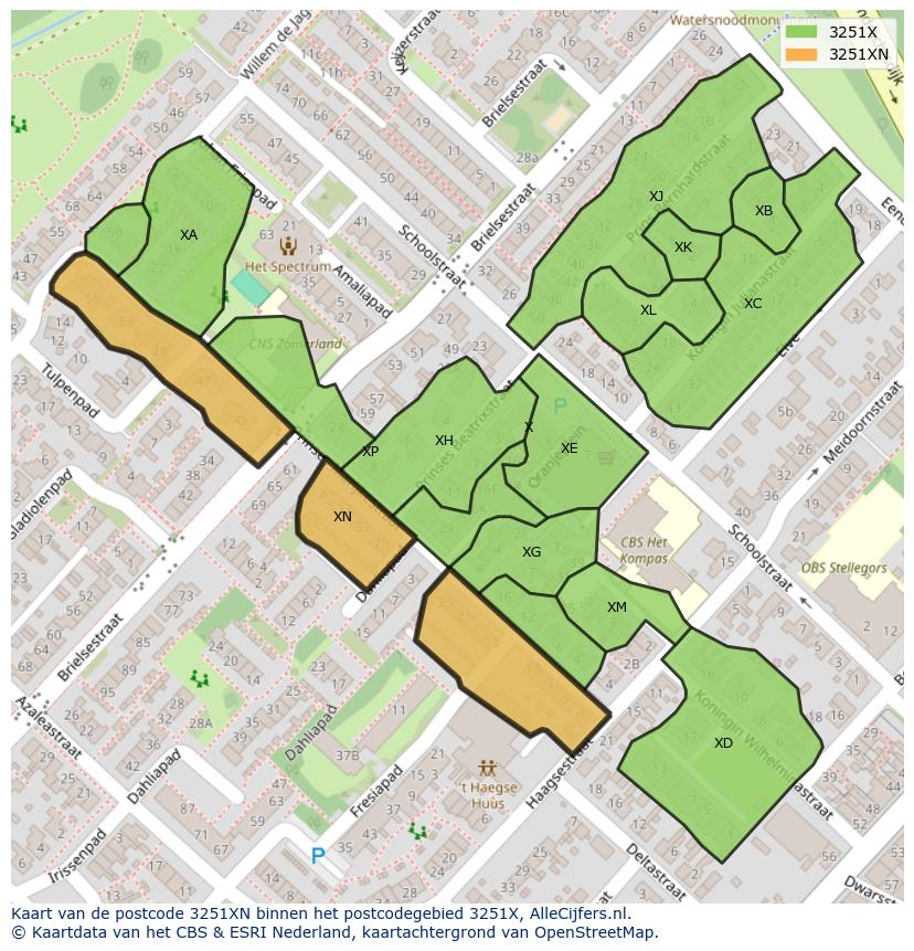 Afbeelding van het postcodegebied 3251 XN op de kaart.