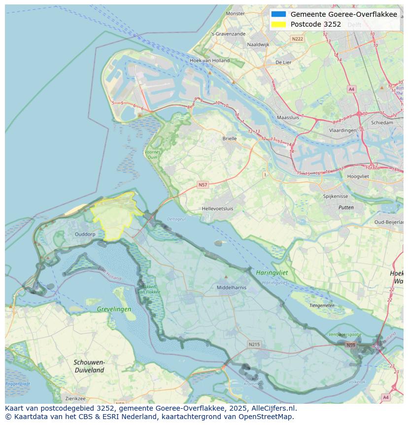Afbeelding van het postcodegebied 3252 op de kaart.