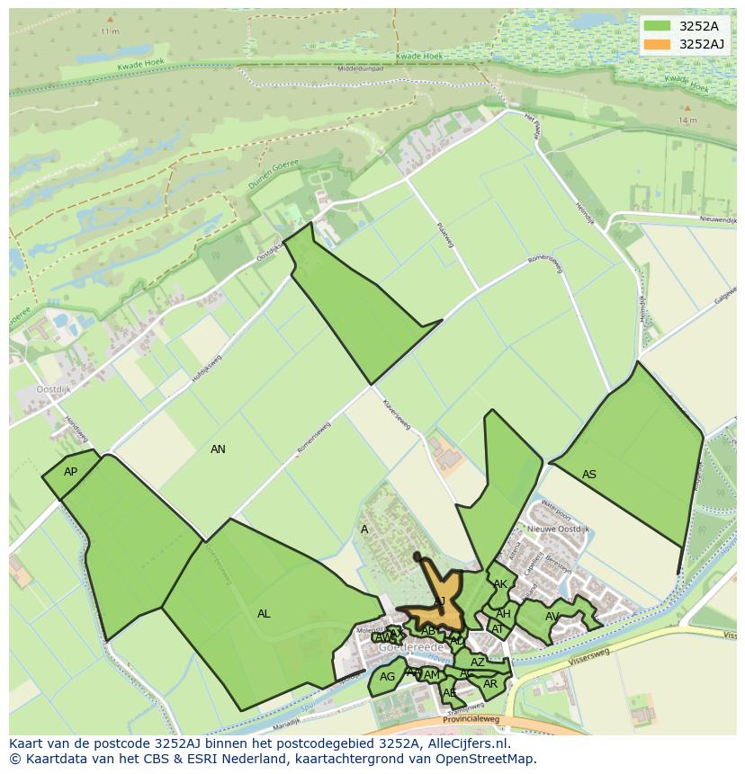 Afbeelding van het postcodegebied 3252 AJ op de kaart.