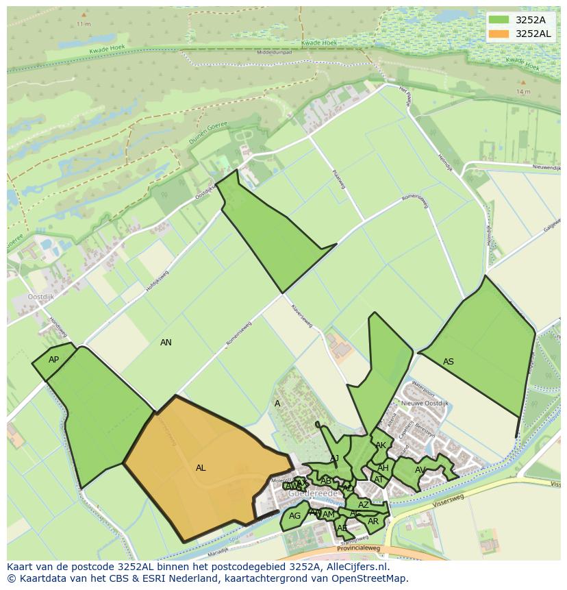 Afbeelding van het postcodegebied 3252 AL op de kaart.