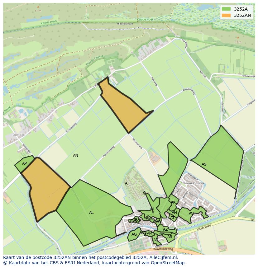 Afbeelding van het postcodegebied 3252 AN op de kaart.