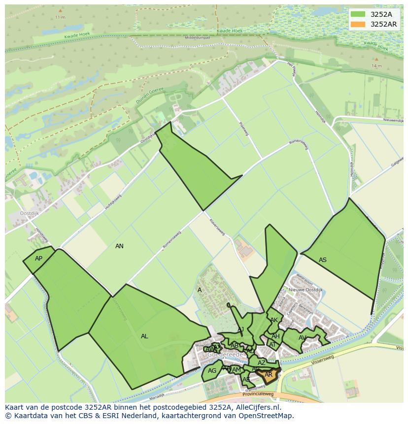 Afbeelding van het postcodegebied 3252 AR op de kaart.