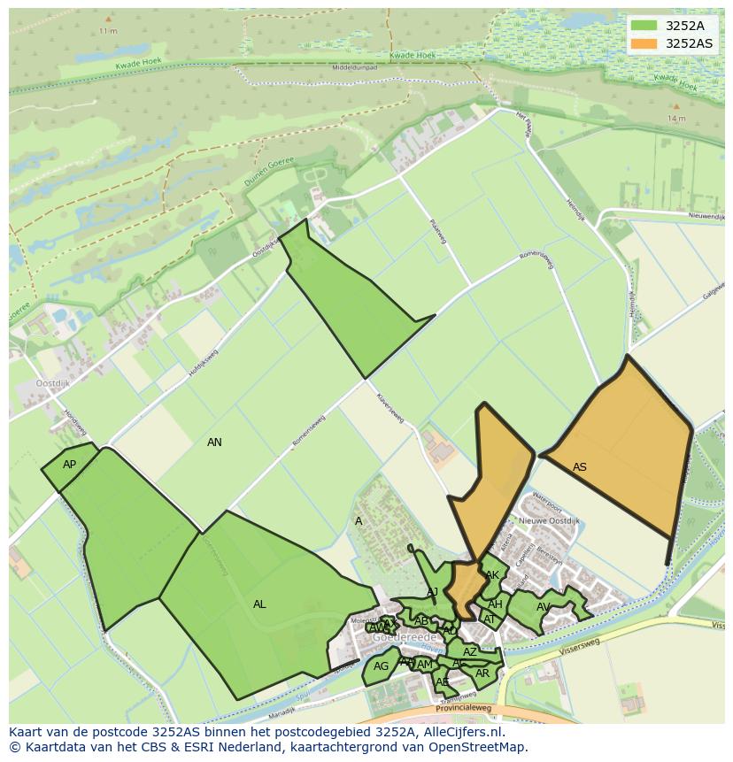 Afbeelding van het postcodegebied 3252 AS op de kaart.