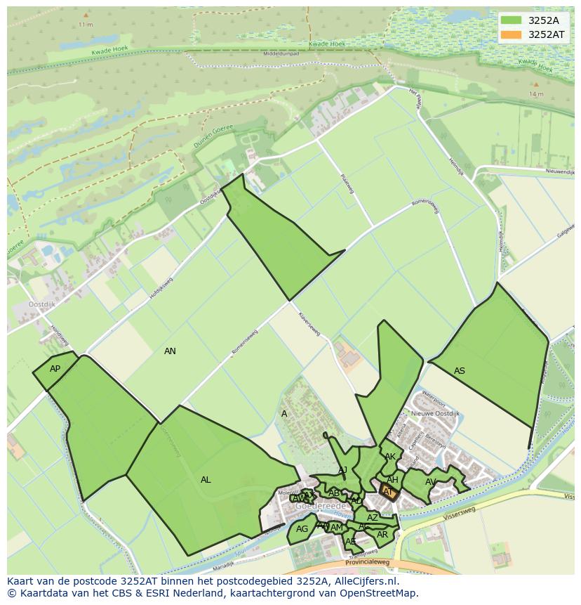 Afbeelding van het postcodegebied 3252 AT op de kaart.