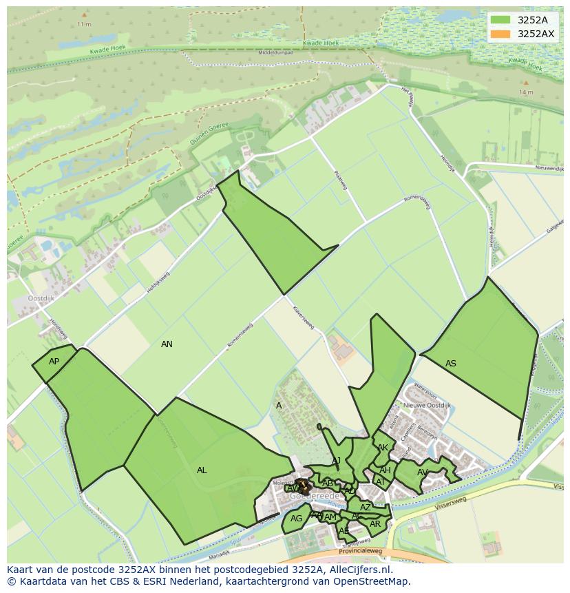 Afbeelding van het postcodegebied 3252 AX op de kaart.
