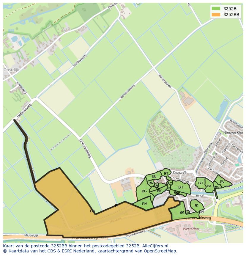 Afbeelding van het postcodegebied 3252 BB op de kaart.