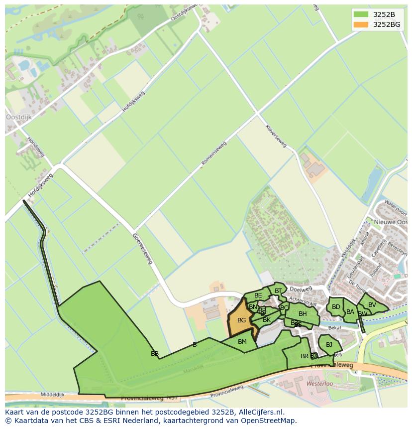 Afbeelding van het postcodegebied 3252 BG op de kaart.