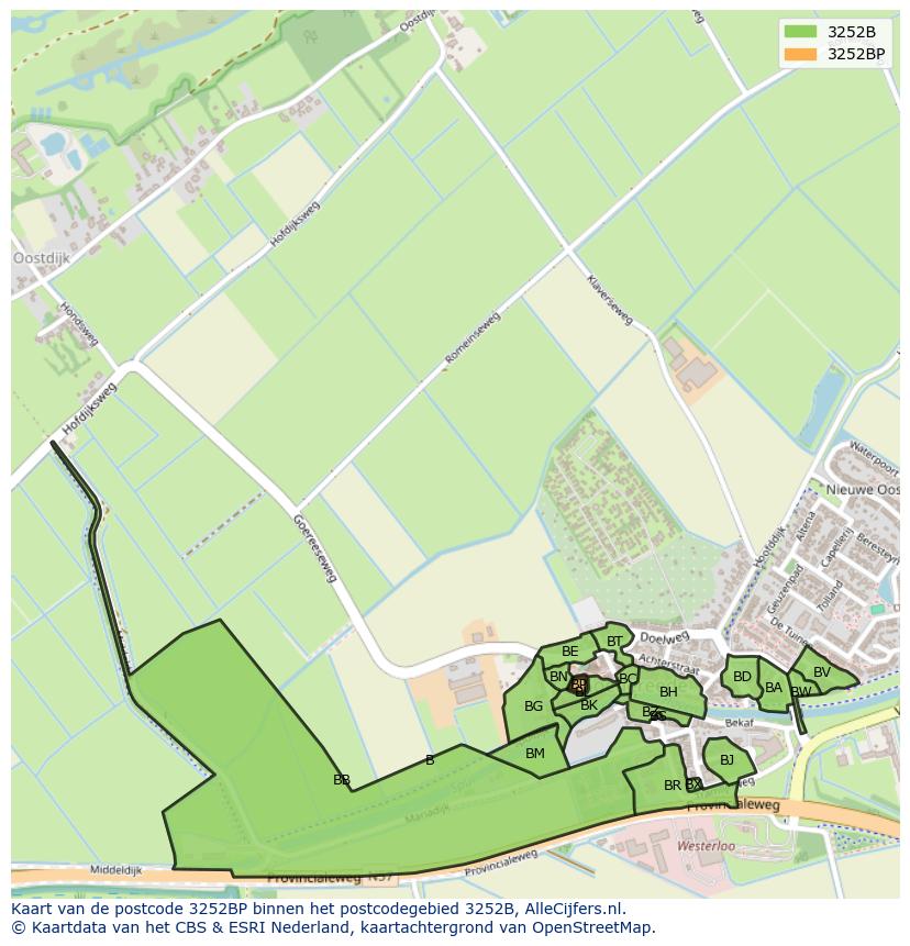 Afbeelding van het postcodegebied 3252 BP op de kaart.