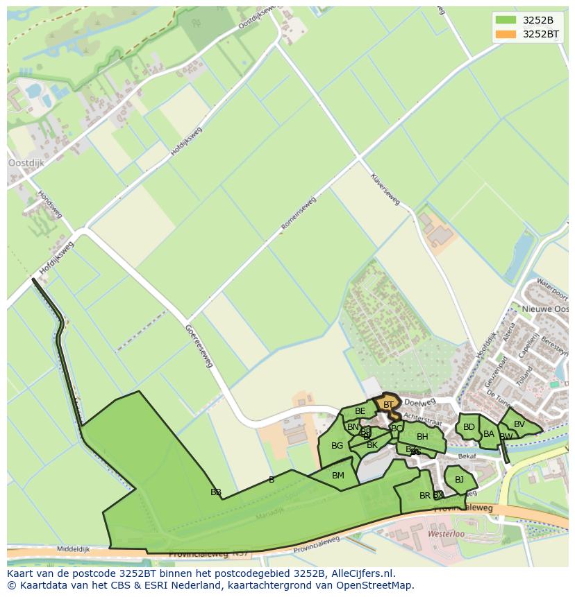 Afbeelding van het postcodegebied 3252 BT op de kaart.