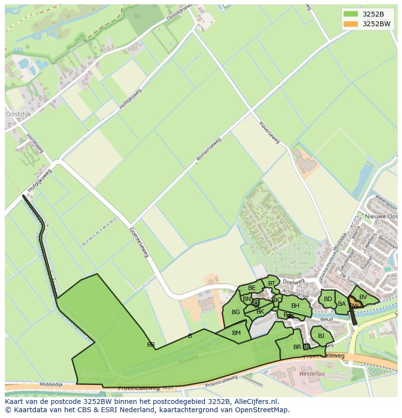 Afbeelding van het postcodegebied 3252 BW op de kaart.