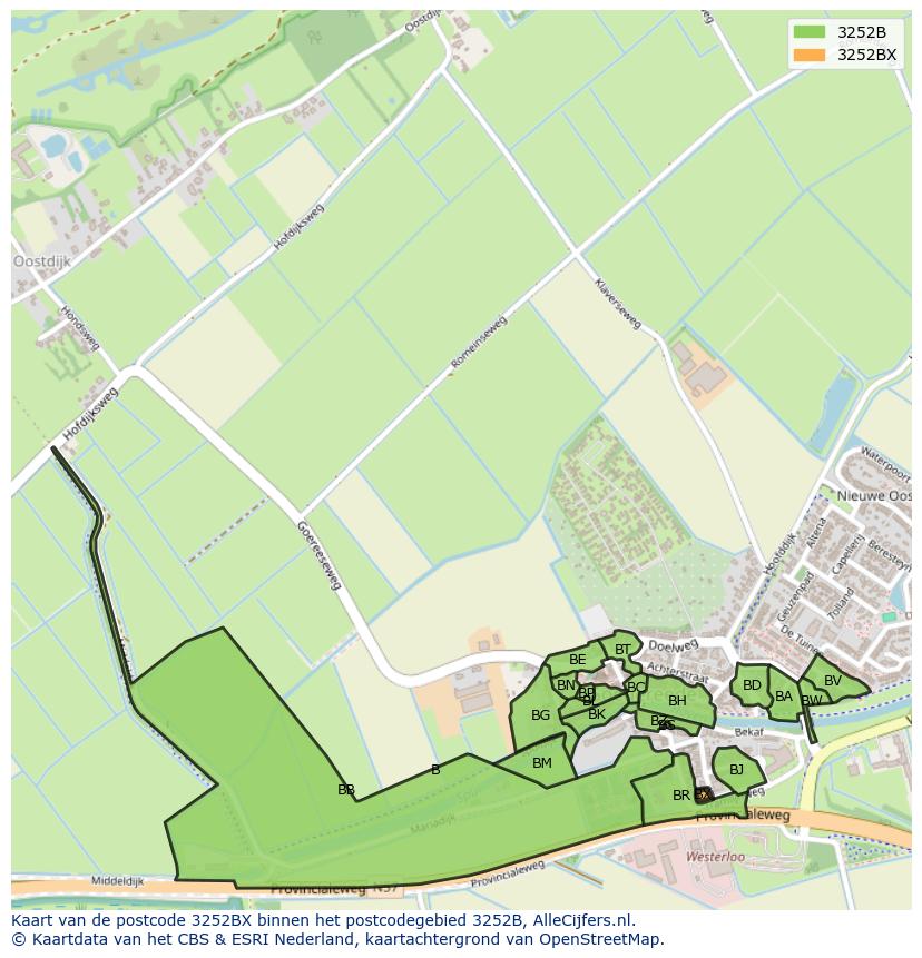 Afbeelding van het postcodegebied 3252 BX op de kaart.