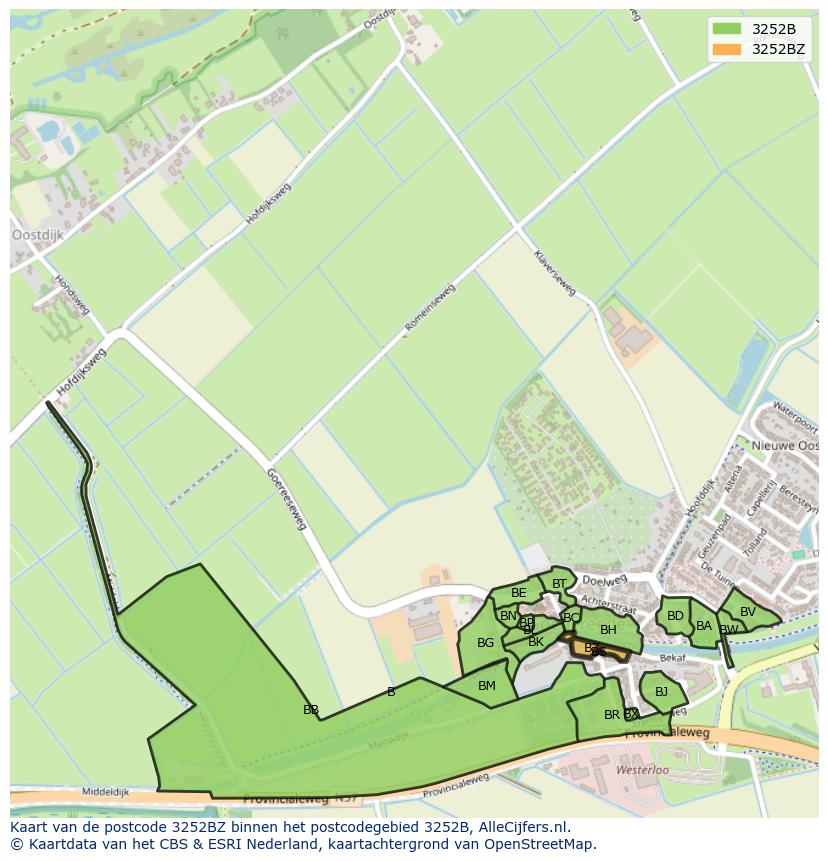 Afbeelding van het postcodegebied 3252 BZ op de kaart.