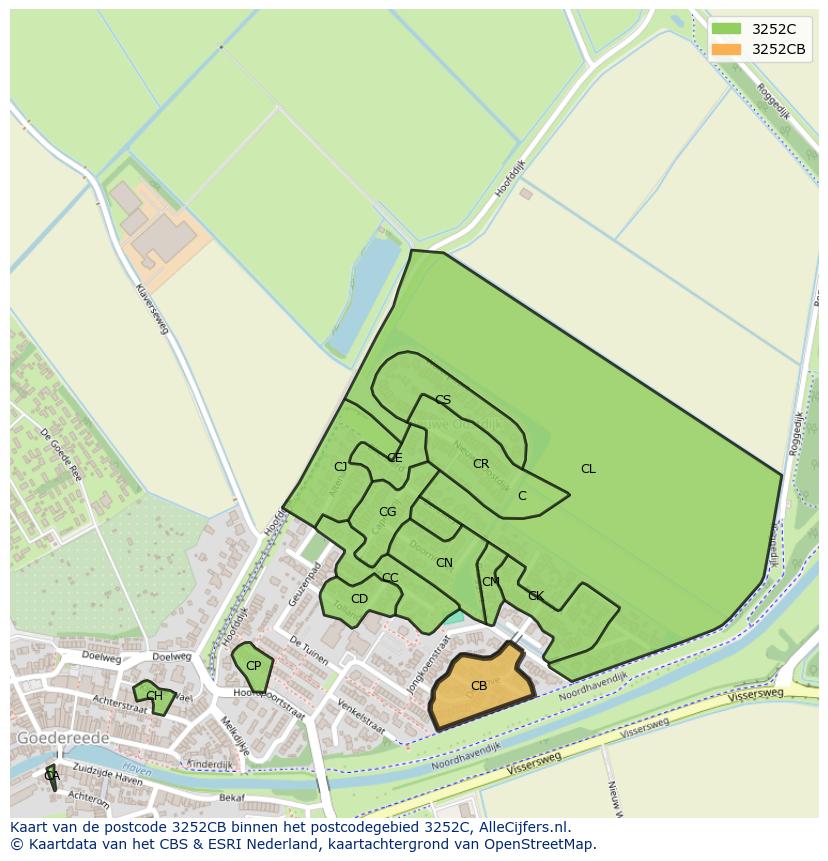 Afbeelding van het postcodegebied 3252 CB op de kaart.