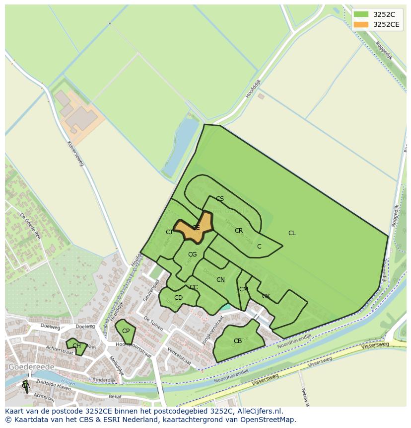 Afbeelding van het postcodegebied 3252 CE op de kaart.