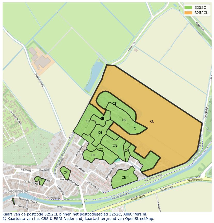 Afbeelding van het postcodegebied 3252 CL op de kaart.