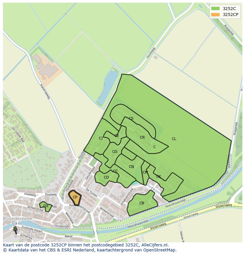 Afbeelding van het postcodegebied 3252 CP op de kaart.