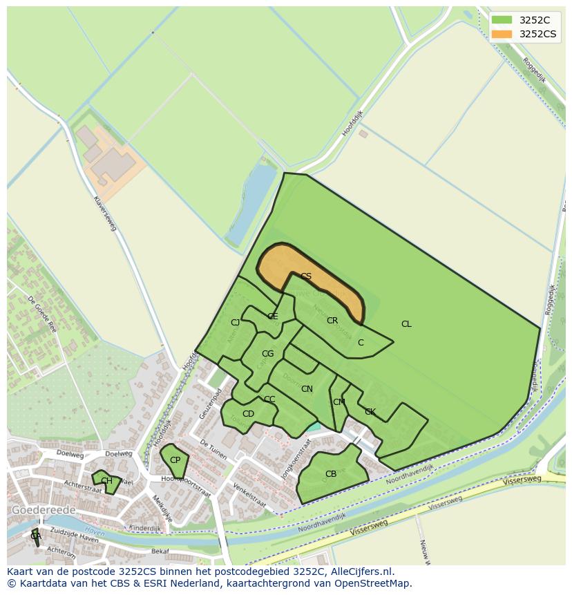 Afbeelding van het postcodegebied 3252 CS op de kaart.