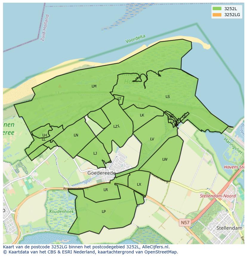 Afbeelding van het postcodegebied 3252 LG op de kaart.