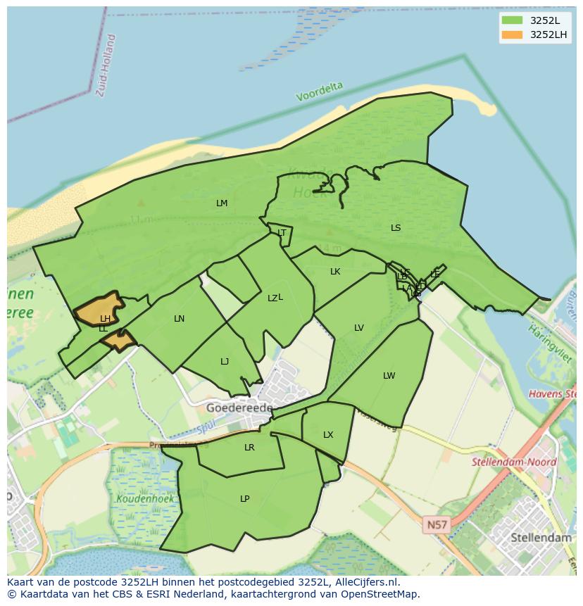 Afbeelding van het postcodegebied 3252 LH op de kaart.