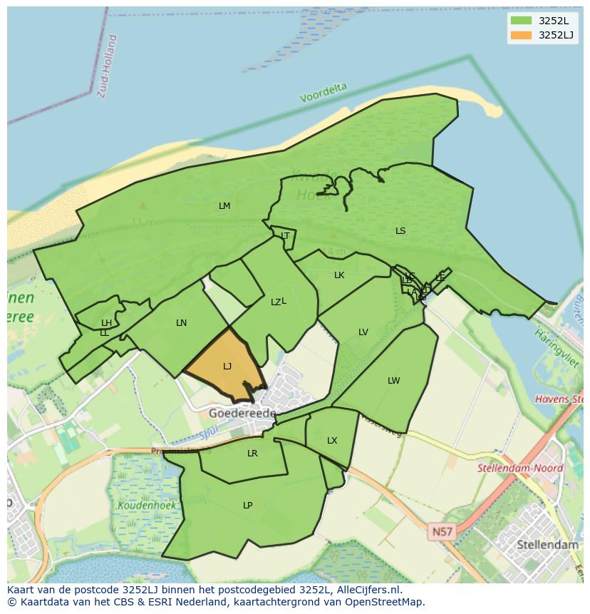 Afbeelding van het postcodegebied 3252 LJ op de kaart.